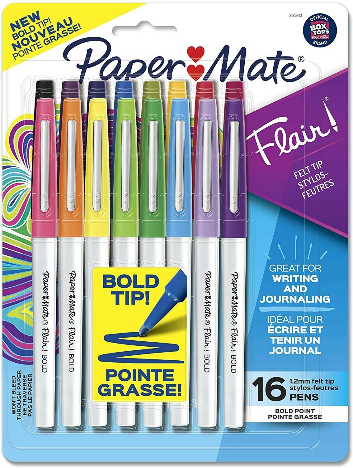 Paper Mate Flair Felt Tip Pens, Bold Tip (1.2 Mm), Assorted Colors, 16 Ct (3198)