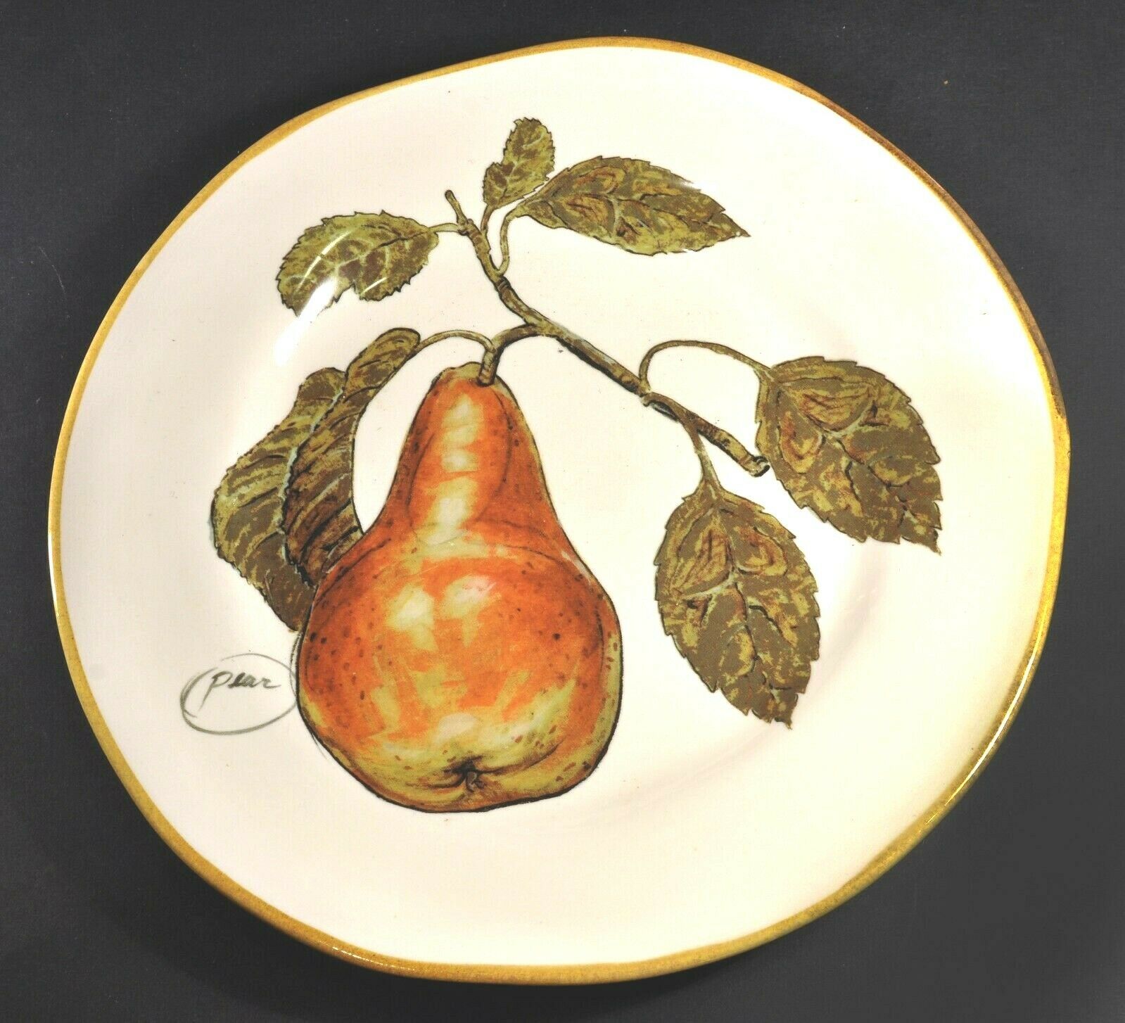 Set Of 4 Opificio Etico Pear Fruit Pattern 9" Luncheon Plates Made In Italy