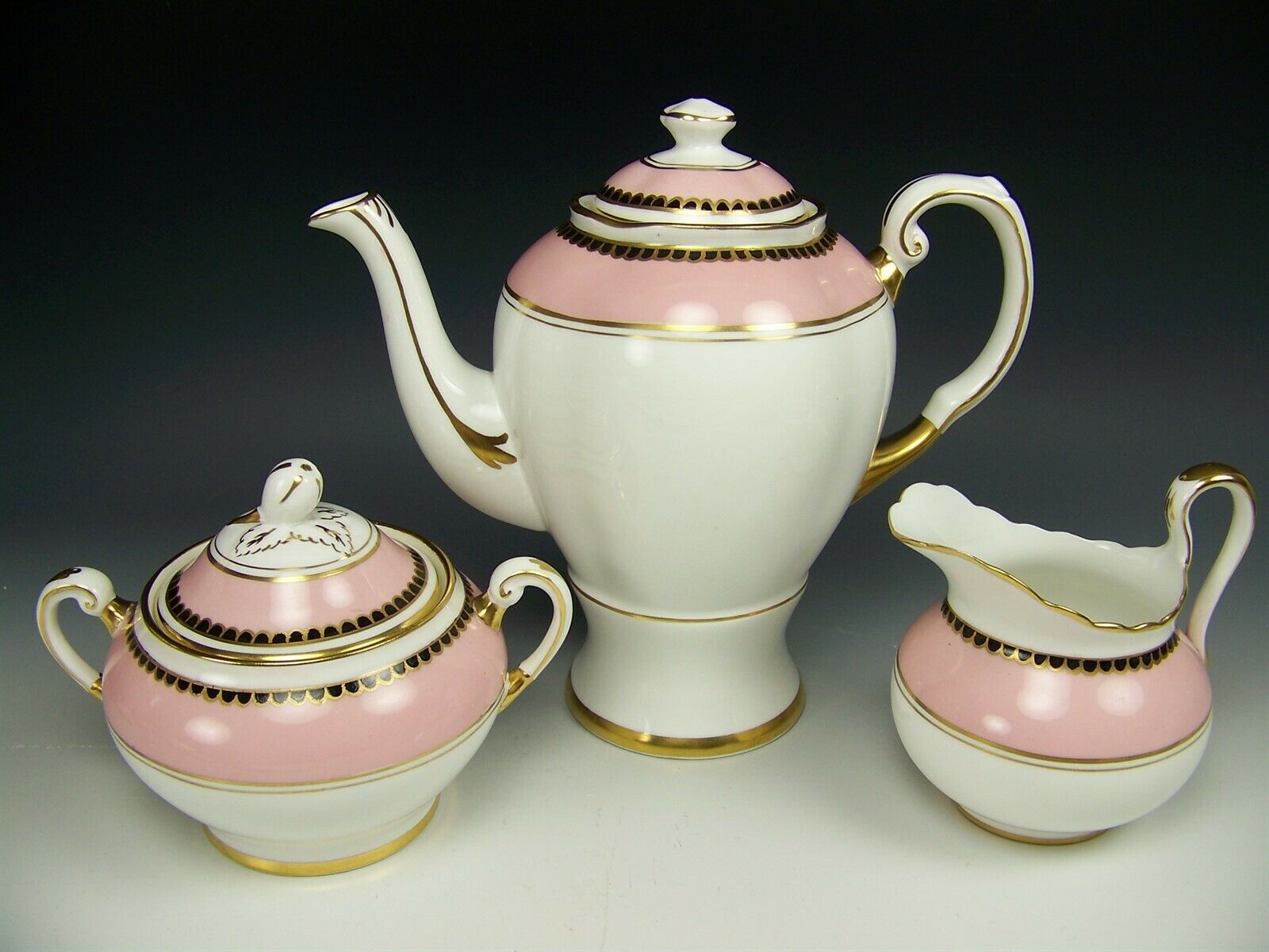 Lovely Elegant Tuscan Pink Gold Black Tea Coffee Creamer Sugar Set